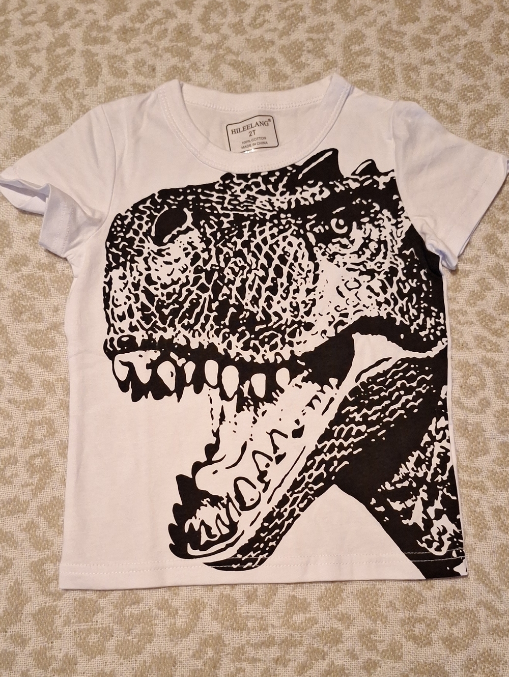 Hillelang White Short-Sleeve Tee with Black Dino Graphic